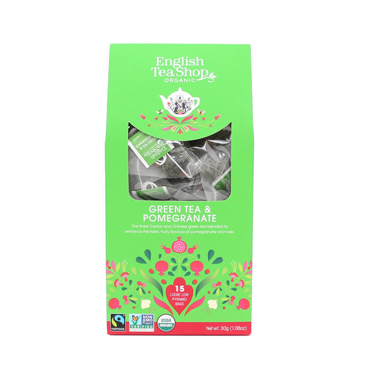 グリーンティー&ポメグラネート (15袋入り)テトラ型ティーバッグ / 緑茶 フレーバーティー オーガニック 有機JAS