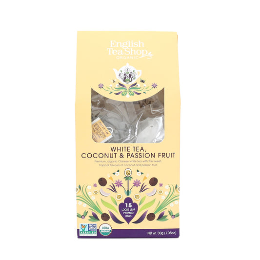 ホワイトティー、ココナッツ&パッションフルーツ (15袋入り) テトラ型ティーバッグ / 白茶 フレーバーティー オーガニック 有機JAS